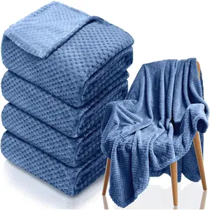 4 Pack Fleece Throw Blankets 50x60 Inches - 270 GSM Ultra Soft Flannel, Oeko-TEX Standard 100 Certified, Lightweight  Waffle Texture, No Shedding/Pilling, for Bed, Couch, Sofa,  Season (Blue)