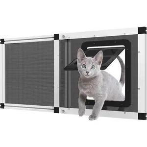 Ventilated Pet Door for Window, Fits 22"-28.5" Width Window, 2-Min Install | Aluminum Frame + Stainless Steel Mesh | Breathable Bug-Proof | Magnetic Closure Window Cat Door, Cat Door for Window Insert