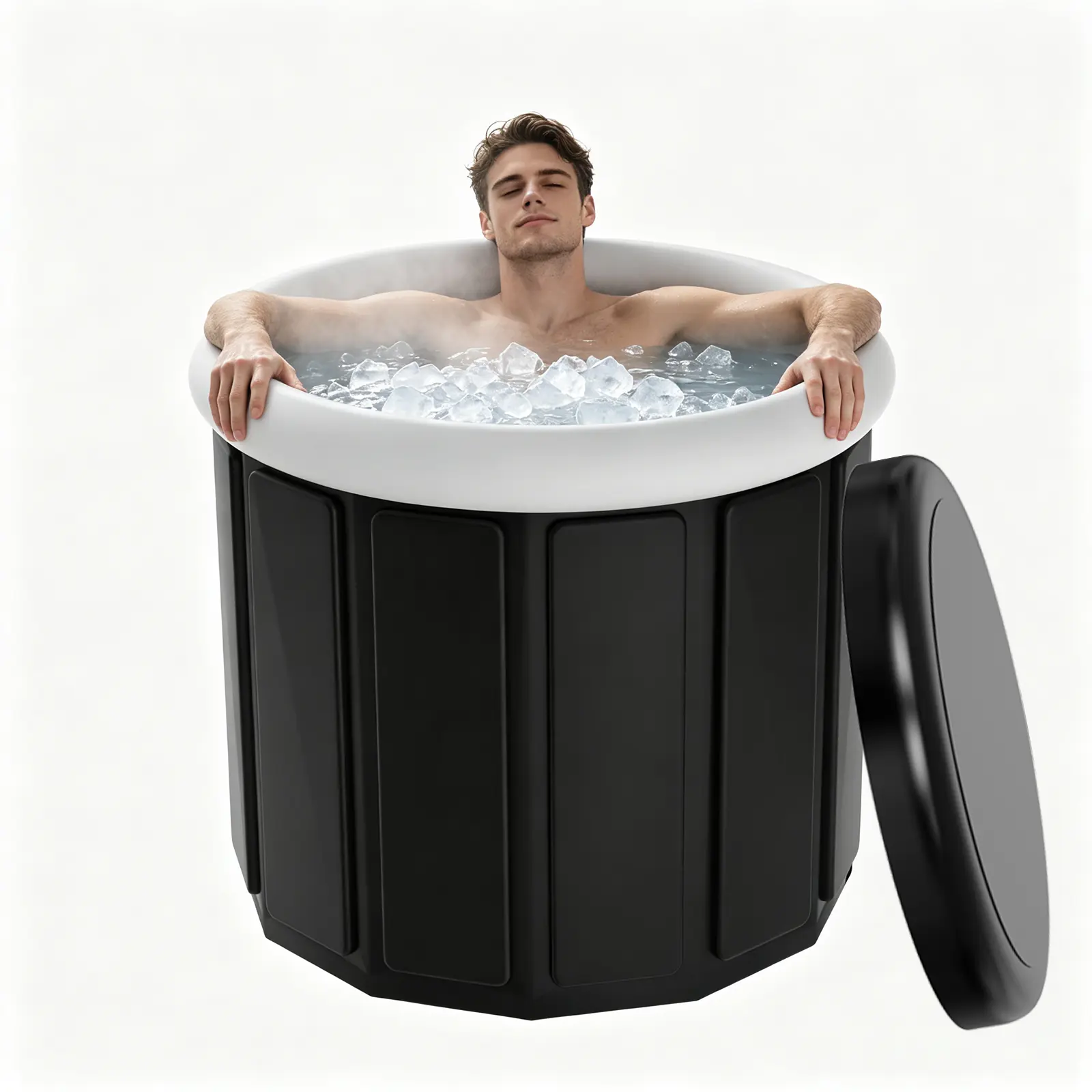 Insulated Folding Extra Large Round Portable Multi-Layer Cold Therapy Ice Bath Tub for Athletes - Muscle Recovery, Home & Backyard Use (Black, 35.5X35.5in)