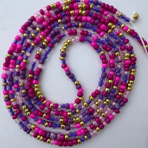 Waistbeads - Girly Girl for everyone 60 inches fits up to a 4 XL 70 inches is 5 Xl with Pinks, Gold, and Purple