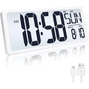 4.6" Numbers Display-in 15" White Wall Clock -Night Display-Never Needs Setting!-Easy to Read Numbers-Never Need Replace Battery