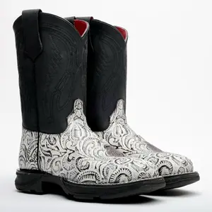 Snow White Hand-Tooled Leather Boots With 3D Lightweight Sole - Composite Toe