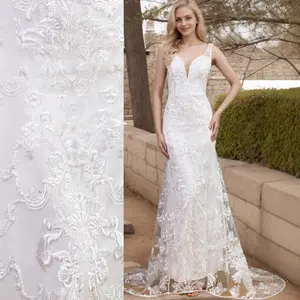 Women's Sexy White Lace Wedding Dress Simple Bridal Gown with Elegant Floral Embroidery and V-Neck Design