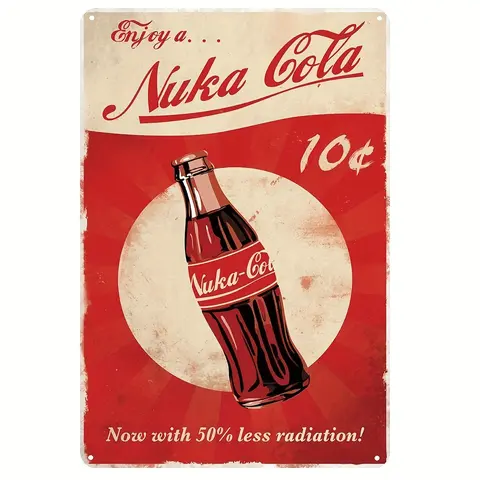 Nuka Cola 'That Was Fun' Patterned Retro Vintage Iron Tin Rectangle Wall Art Plaque - 8"x12" (12 in), Home Decor Products, Indoor Sign for Decor Lovers' Gifting & Garage Use