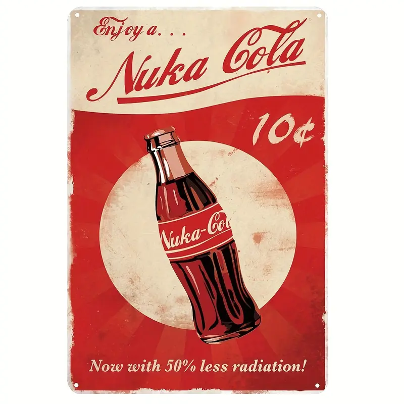 Nuka Cola 'That Was Fun' Patterned Retro Vintage Iron Tin Rectangle Wall Art Plaque - 8"x12" (12 in), Home Decor Products, Indoor Sign for Decor Lovers' Gifting & Garage Use