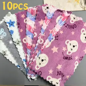 10 Reusable Kitchen Cloths, Cartoon Print Dual-Sided Microfiber Cloth, Absorbent Strong Cleaning Towel, Random Colors, Dishwashing Cloth