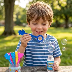 Single Pack Mini Cartoon Bubble Wand, 2.64 Inch Random Color & Random Shape Plastic Blowing Bubble Stick for Kids Party Favors summerwins