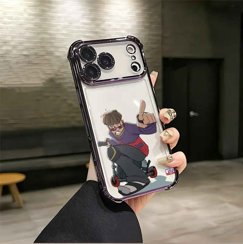 Custom Retro Anime Boy Scooter Soft Silicone TPU Shockproof Phone Case, Vintage Unique Fashion Accessory for iPhone 17/16/15/14/13/12 Plus Pro Max, Samsung 22/23/24/25 Ultra, Special Christmas Gift