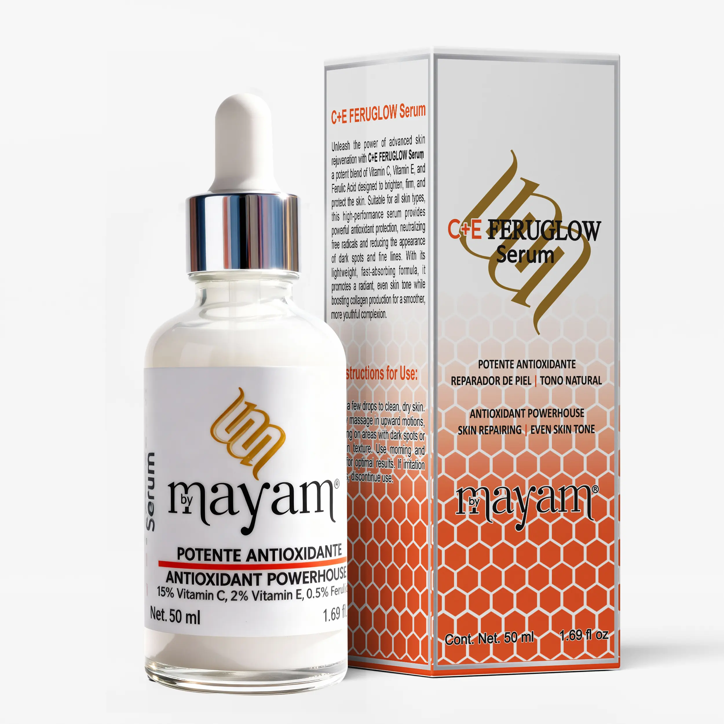 Mayam Beauty C+E FeruGlow Vitamin C E Ferulic Acid Retinol Serum 50ml Dark Spot Corrector Glow Booster Made in Mexico