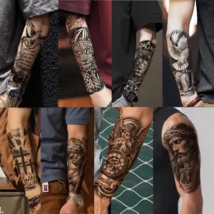 36 Sheets Large Black Temporary Tattoo Stickers with Tribal Wolf Tiger Lion Skull Designs for Men Women 12 Big & 24 Tiny Fake Tattoos for Arms Chest Shoulders