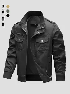 Men's Casual Military Style Bomber Jacket, Long Sleeve, Multi-Pocket Design, Fashionable Winter Coat, Comfortable and Durable, All Seasons Wear