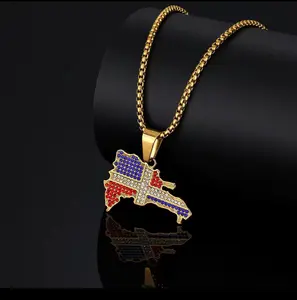 Hip Pop Hand Dominican flag Flag Non Tarnish Cubic Zirconia WaterProof