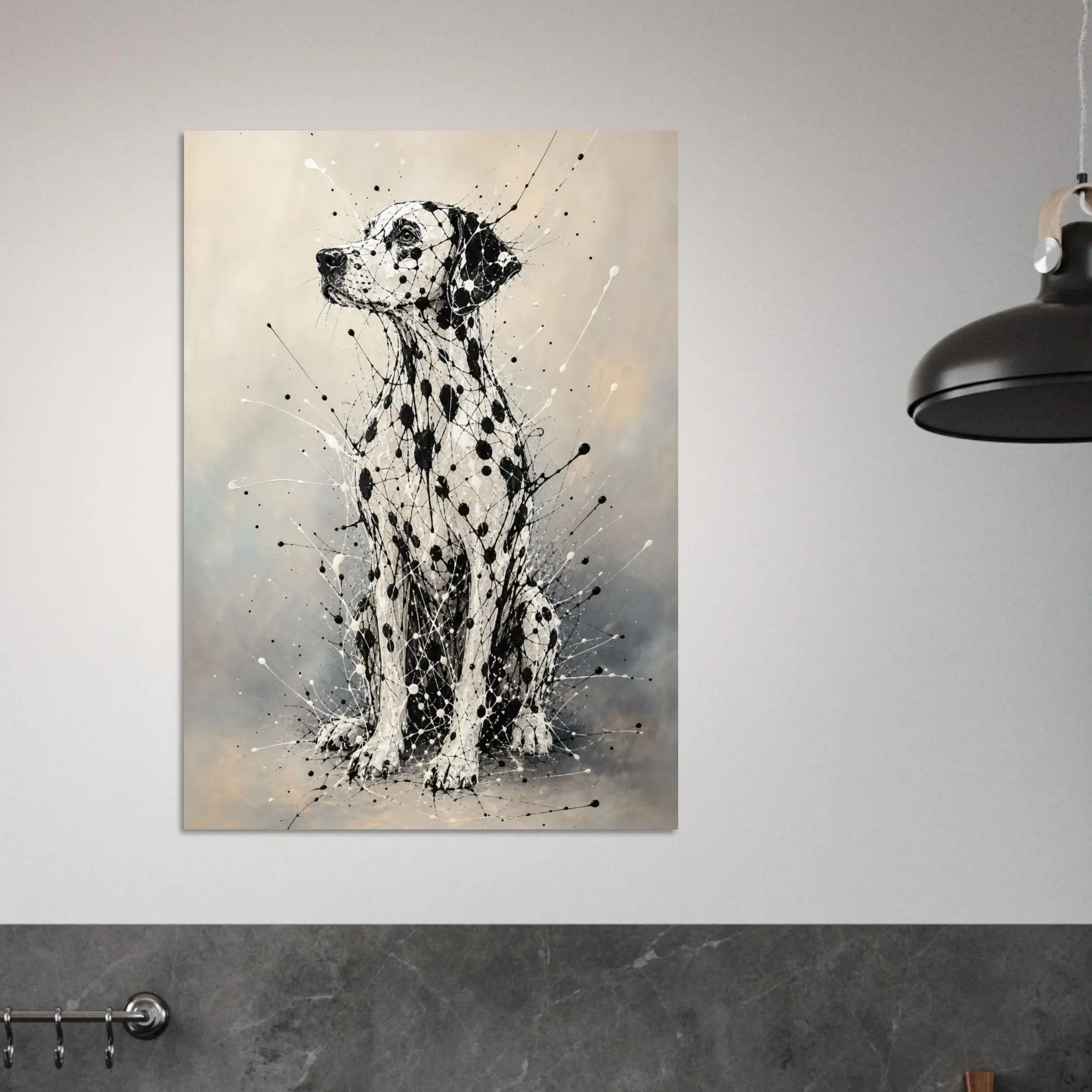 Dalmatian Portrait Poster, Black and White Splatter Art, Modern Dog Wall Decor, Minimalist Pet Gift, Handmade Custom Pet Portrait Print