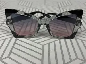 Diva Girl Shades-Black & Clear Oversized Cat-Eye Sunglasses with Gradient Lenses for Women