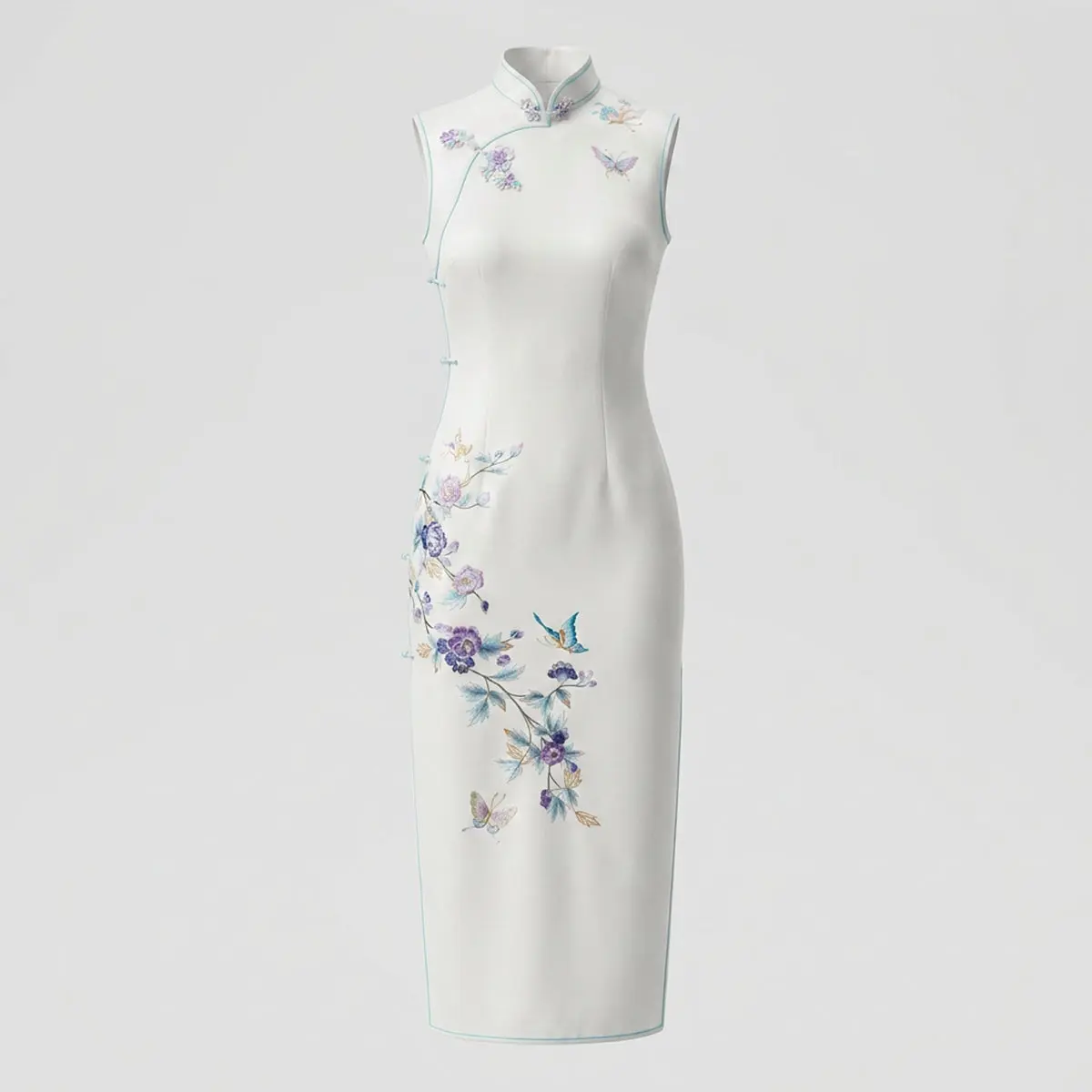 Misty Violet Hibiscus Bloom QiPao/Cheongsam