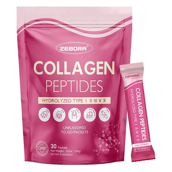 Multi Collagen Peptides Powder Packets with Hyaluronic Acid Biotin MCT Probiotics for Skin Hair Nails Gut Health 30 Stick Packs