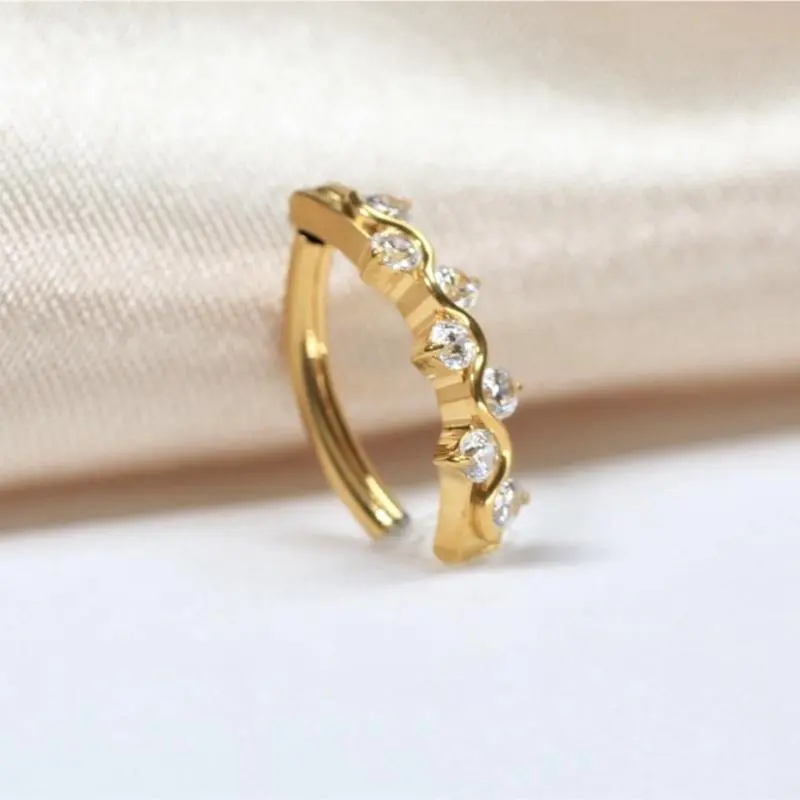 14G Titanium Belly Clicker Ring Elegant Gold Gem Navel Piercing Minimalist Hinged Hoop Navel Body Jewelry for Women