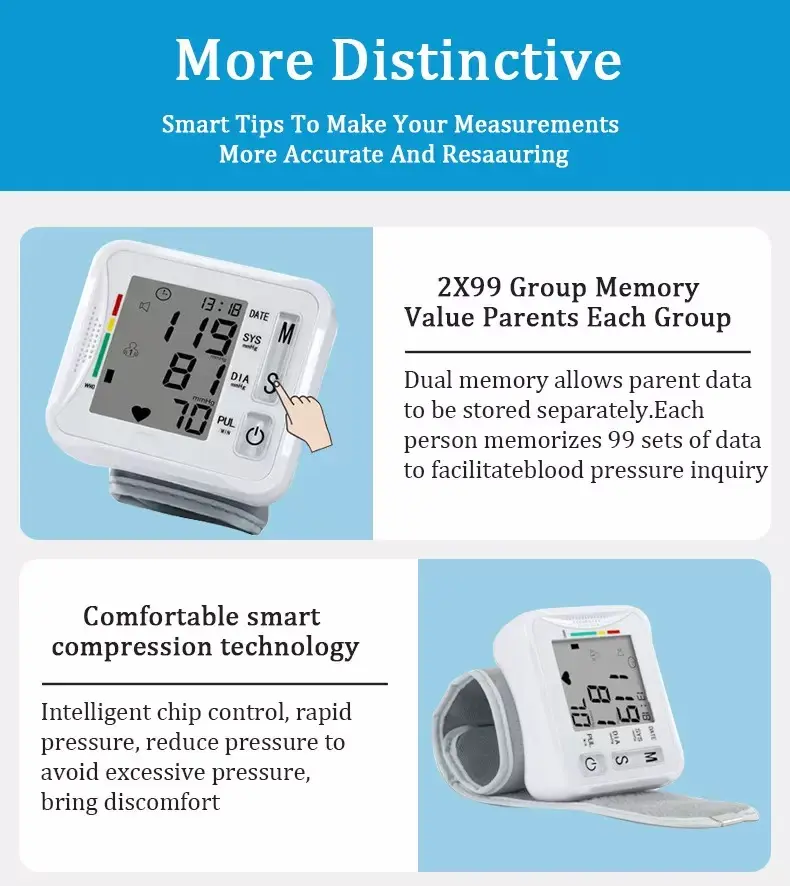 Product Introduction of Wrist Blood Pressure Monitor, Digital BP Machine with LCD Display, Adjustable Cuff, Pulse Rate & Irregular Heartbeat Detection, Large Screen, One-Touch Operation, Battery-Powered, Portable Cuff for Home Health, Hypertension & Heart Care. Healthcare Kit 6