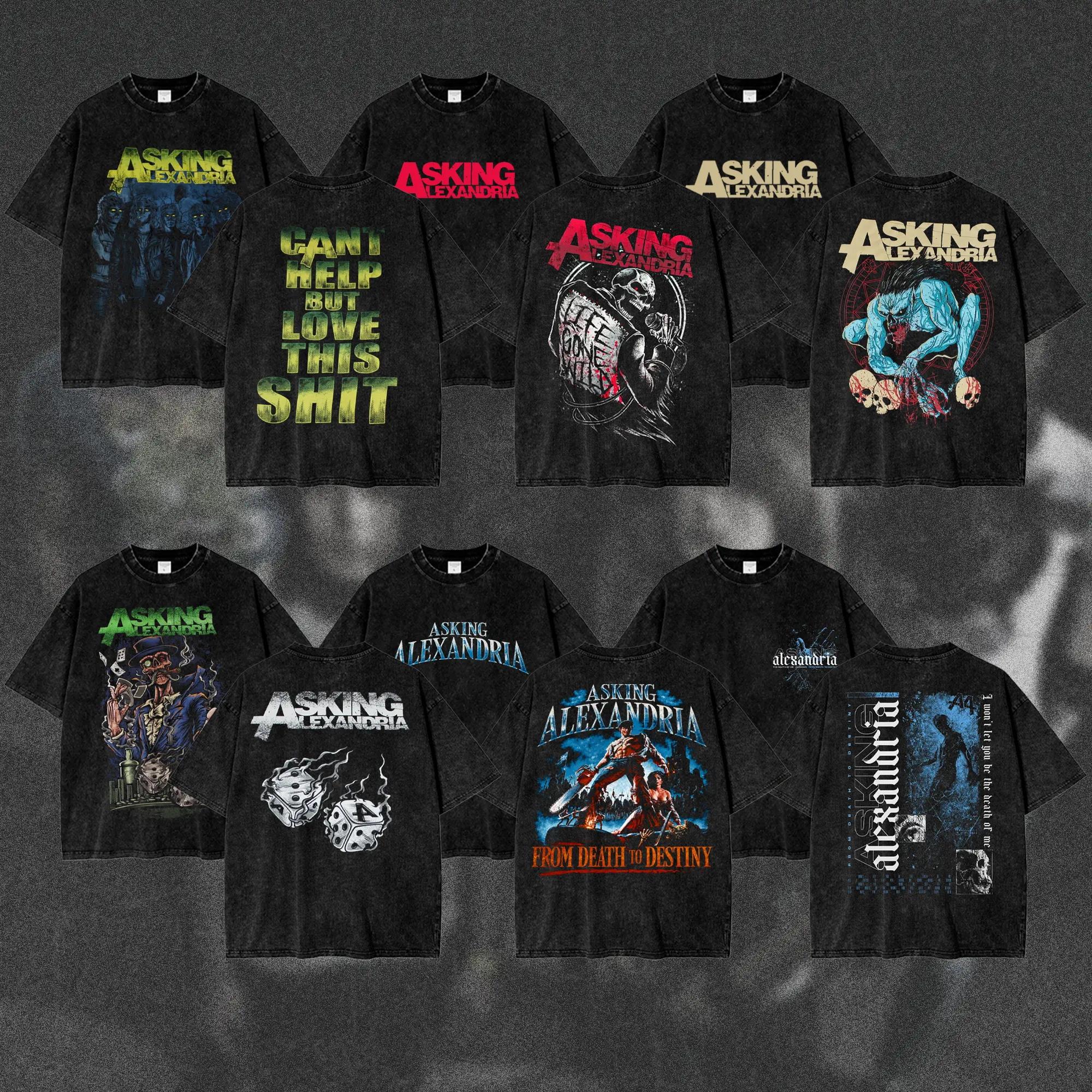 Vintage Asking Alexandria Washed T-Shirt, Double-Sided Post-Hardcore Metalcore Band Graphic Tee, Retro Hard Rock Men's Short Sleeve T-Shirt, Heavy Music Vintage Merch, Gift for Men & Women
