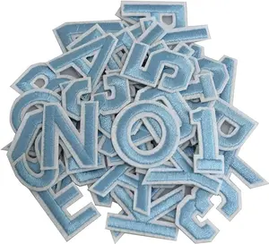 72 Pieces Iron on Letters and Numbers Patches, Light Blue Letter Patches Alphabet Embroidered Patch A-Z, Numbers 0-9 Applique for Clothes, Dress, Hat, Socks, Jeans, DIY Accessories