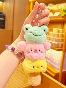 Cute Stackable Animal Plush Keychain Bear Rabbit Frog Penguin Stuffed Toy Bag Charm, Soft Fluffy Smiley Face Stack Design Small Portable Backpack Pendant Purse Accessory, For Girls Women Teens Kids, Birthday Gift Party Favor, Summer Daily Accessory