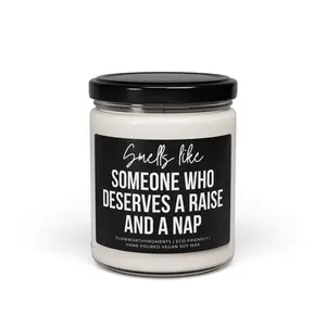 Funny 9oz Small Candle for First Responders – ‘Smells Like Someone Who Deserves a Raise and a Nap’ – Dispatcher, EMT, Firefighter, Police Gag Gift candles