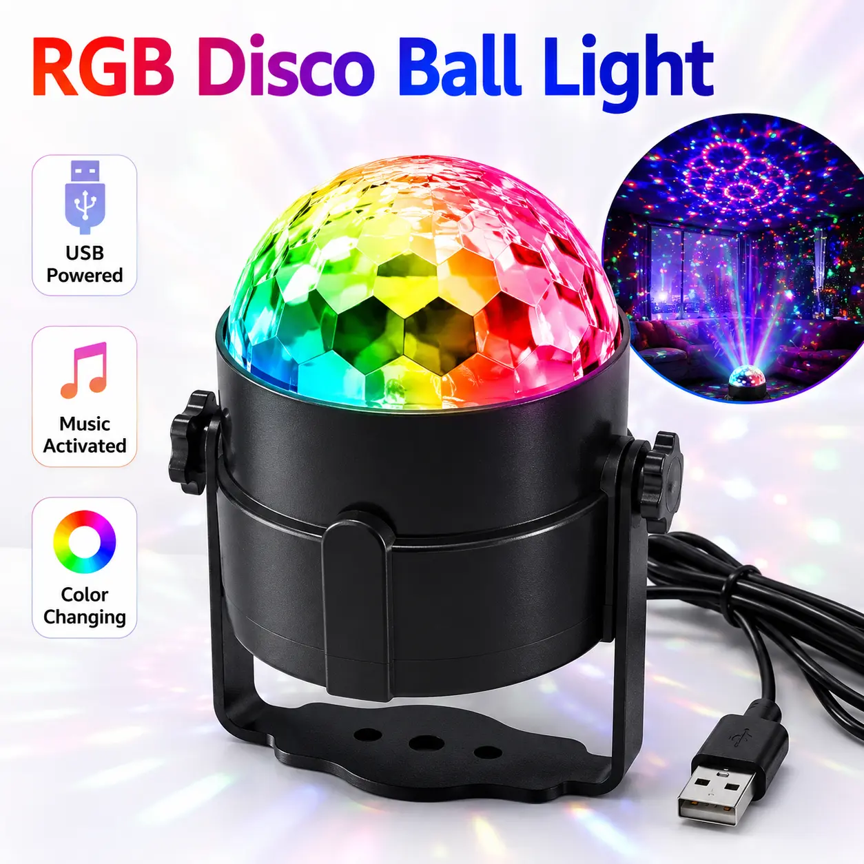 LED Disco RGB Magic Ball Stage Lights, USB Powered Disco Magic Ball Lamp, Ceiling Projection Lights, LED Party Lights with Music Rhythm Control, for Home Party, KTV, Wedding, DJ Party Decoration, Holiday Gift. Christmas Gifts