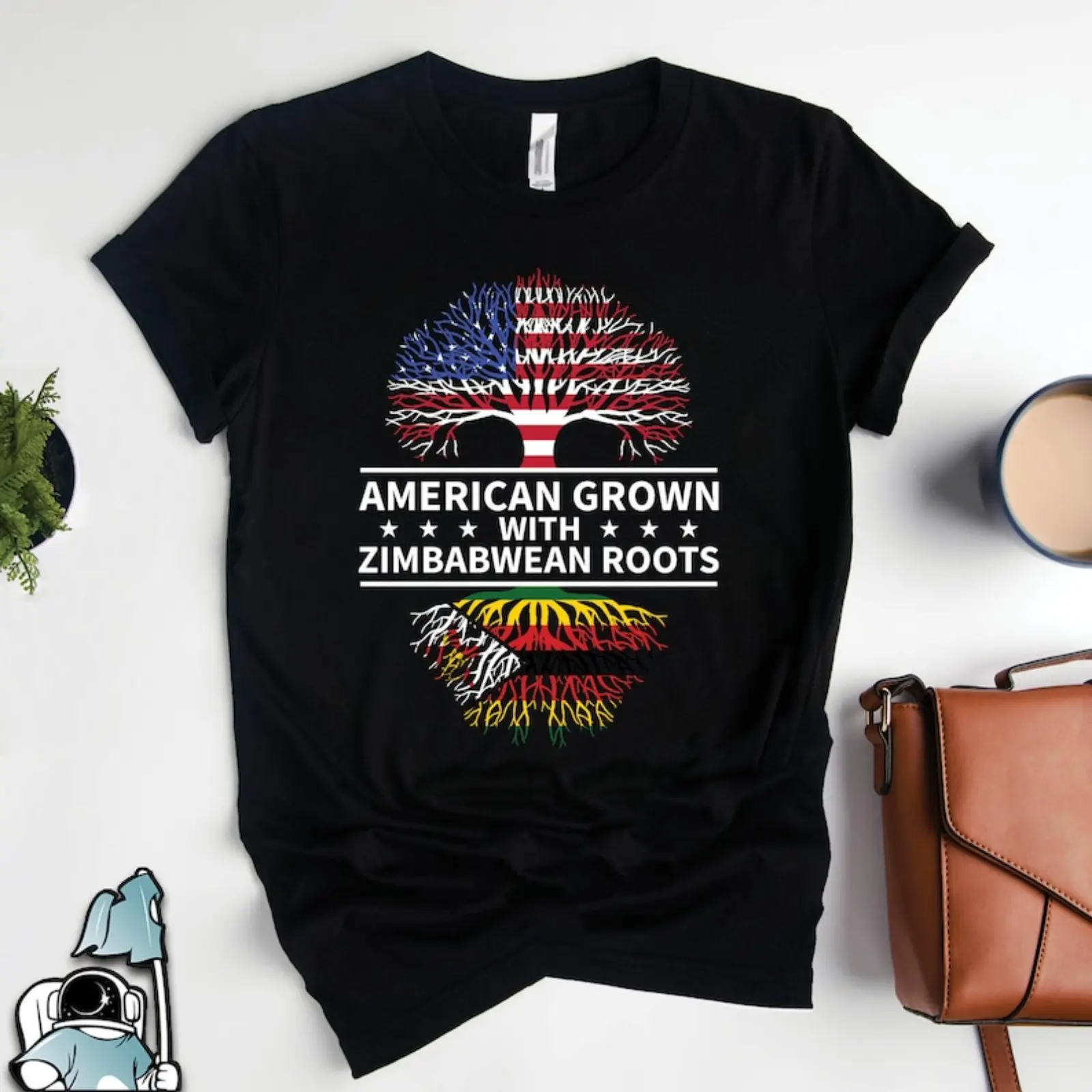 Men's Casual Cotton Knit Short-Sleeve Round Neck T-Shirt - Soft Cotton Fabric, Zimbabwean Roots American Grown, Zimbabwe Flag Art, Proud Heritage Sporty Sports Top, Sporty Sports Tops