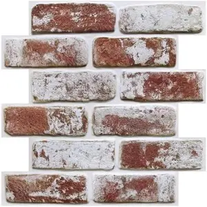 3D Whitewash Brick Wall Panels Peel and Stick Tiles, 10 Pcs of 12"X12", Small Size Lightweight PVC Fake Red Brick Adhesive Wall Covering Backsplash Kitchen Living Room, Paintable