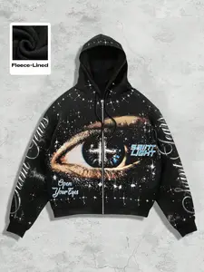 Men's Street Life Men's Eye Casual Minimalist Graphic Printed Galaxy Long Sleeve Zip Up Hooded Sweatshirt, Fall Winter, Menswear