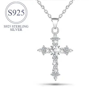 Sterling Silver Rose Gold Glitter Cross Pendant Necklace for Women Exquisite Cubic Zirconia Ideal Christmas Family Gift, Easter & Birthday Present, Elegant Religious Jewelry