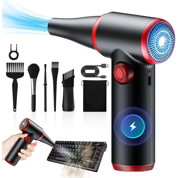 Compressed Air Duster, Stepless Speed Electric Air Duster, 100500RPM Cordless Air Duster with LED Light, Rechargeable Air Blower Replaces Canned Air, Keyboard Cleaner for Laptop, PC