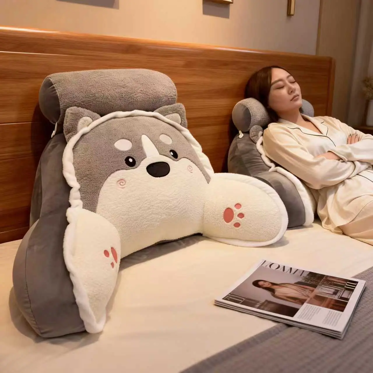 The cutest bed rest pillow ever! Soft plush kawaii pillow with neck and back support for all your lazy days