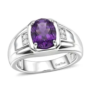 EverTrue AAA Zambian Amethyst, Moissanite Men's Ring in Platinum Bond (Size 10.0) 1.65 ctw