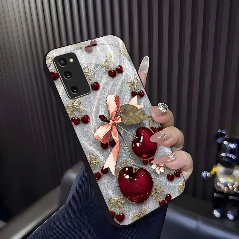 Cute Cherry Bow Phone Case, Coquette Aesthetic Glossy Cover for iGalaxy S20 5G — 975