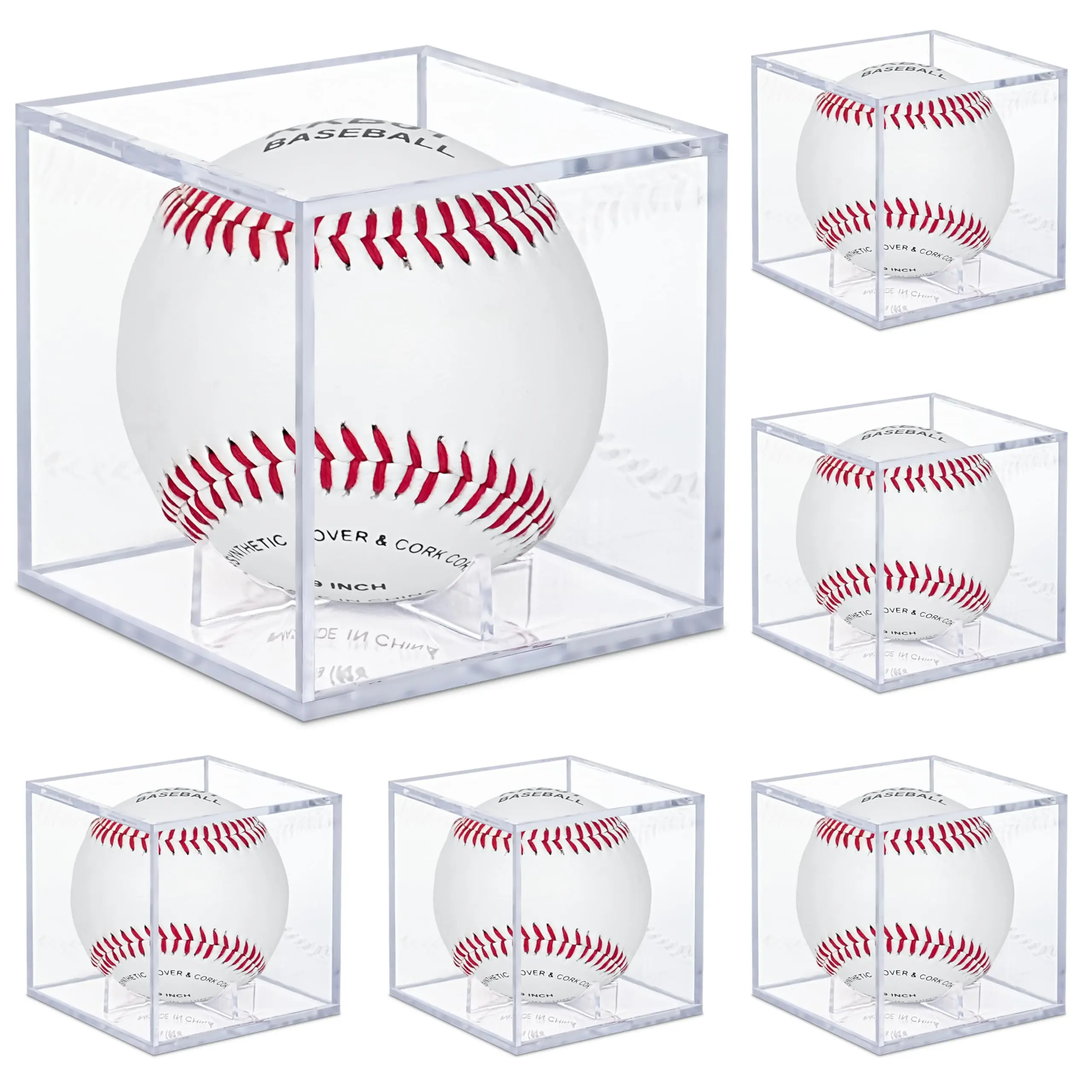 SPEETH 6-Pack Stackable Rectangular UV-Protected Acrylic Storage Boxes, Official Fit for Official Size Baseballs, Sports Memorabilia Home Organizer Bins