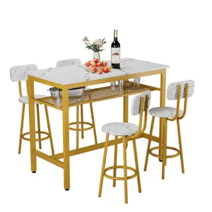5-Piece Bar Set Dining Table Set, Kitchen Counter Height Bar Table Set for 4, Rectangular Table with 4 Chairs