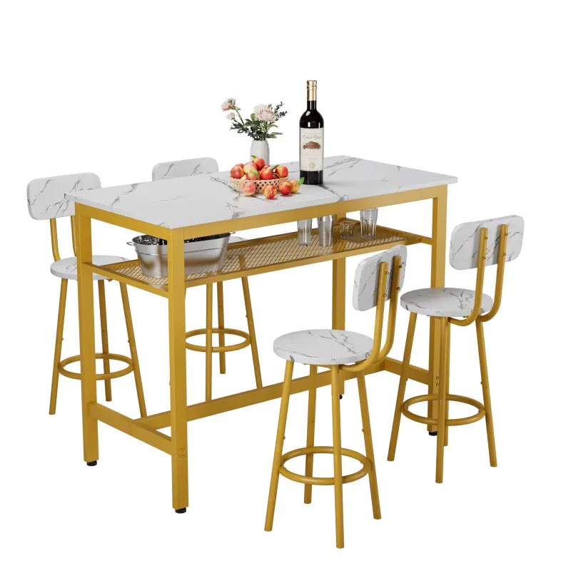 5-Piece Bar Set Dining Table Set, Kitchen Counter Height Bar Table Set for 4, Rectangular Table with 4 Chairs