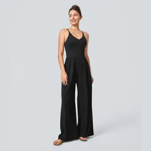 Halara Breezeful Backless Side Invisible Zipper Pocket Wide Leg Quick Dry Resort Slip Jumpsuit