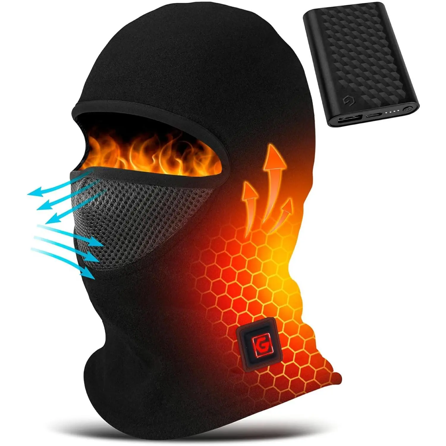 Graphene Heated Balaclava Neck Gaiter, 1-Size Winter Warm Sports & Outdoor Face Cover, Gift for Fathers, Thanksgiving Gift for Friends, Power Bank-Compatible Accessory, One Size