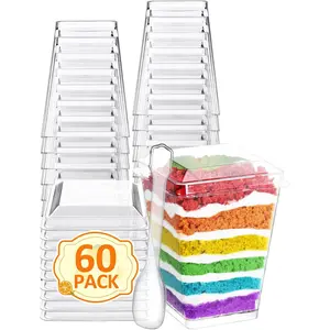 60 Sets 5oz Dessert Cups with Lids and Spoon - Parfait Cups with Lids for Appetizer for Party, Plastic Mini Dessert Cups with Spoons Clear with Lids