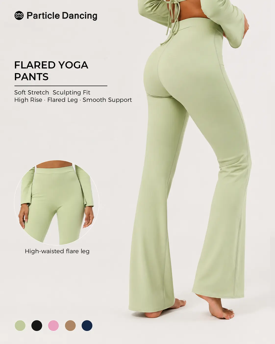 Women’s High Waisted Flare Leggings - Soft Stretch Fabric Long Pilates Pants, Supportive Waist Clean Girl Athleisure Bottoms for Studio Workouts & Everyday Wear, Full Length