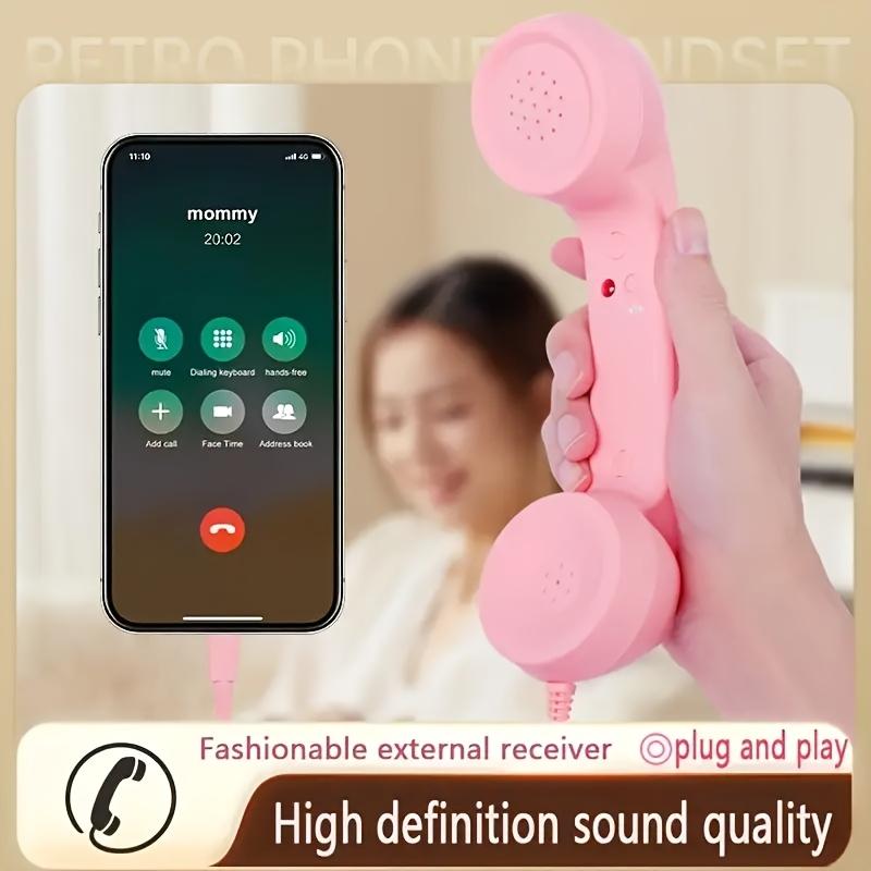 1pc Vintage Wired Handset for Mobiles with 3.5mm and Type-C Jack, Built-in Mic & Volume Control – Classic White Fixed Phone Receiver Design – Tangle-Free Cable, Smartphone Compatible, Retro Aesthetic Accessory | Durable Plastic Construction