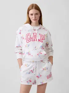 Women Relaxed Gap Logo Hoodie - White Multi Floral