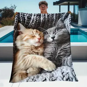 Cozy Flannel Cat Blanket - Realistic Sleeping Kittens Design Warm Fleece Blanket