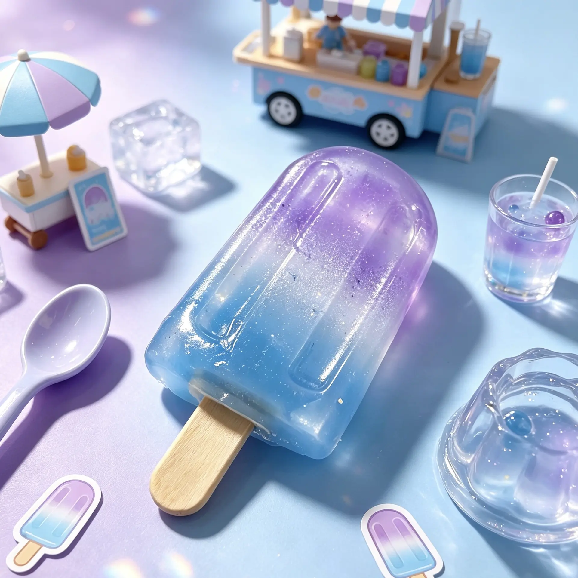 Gradient Blue Purple Popsicle Maltose Squishy Toy, Transparent Glitter Ice Pop Squeeze Fidget Toy, Sticky Soft Stress Relief Squishy, Summer Fake Dessert Decompression Toy for Office Anxiety, Perfect Gift for Squishy Collectors & Kids