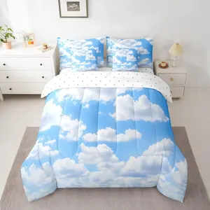 Blue Cloud Comforter Set,7 Piece,Cloud Sky Bed in A Bag with Sheets for Kids Boys Girls Light Blue and White Bedding Set