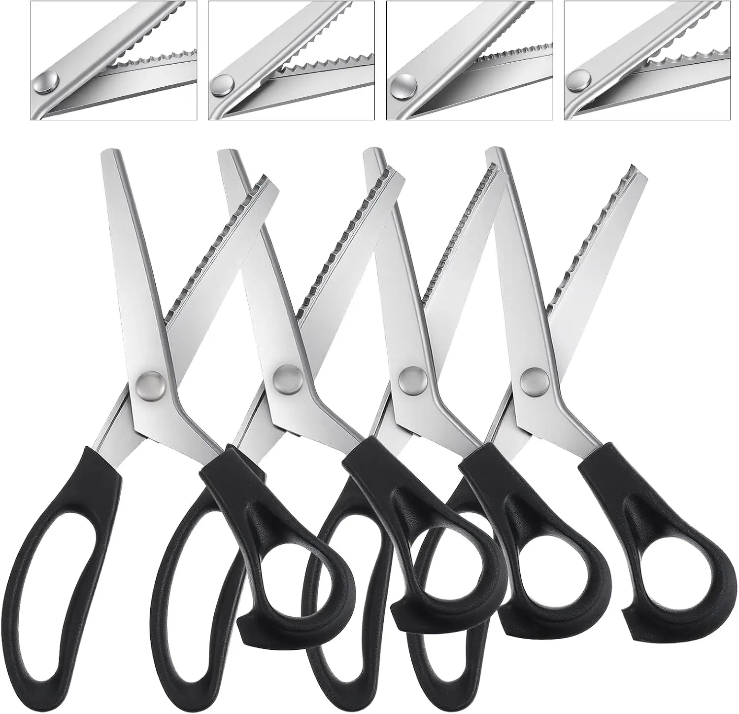 4 Pcs Pinking Shears Scissors for Fabric Cutting 7 mm 5 mm 3 mm Scalloped Serrated Scissors Zig Zag Cut Sewing 9.25" Professional Handheld Jagged Dressmaking Supply for Leather Clothing Paper Craft