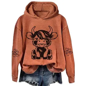 Plus Size Casual Cow Print Loose Hoodie Sweatshirt, Suitable For Autumn S-4XL