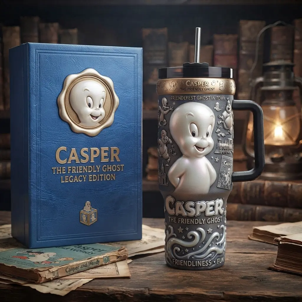 Casper the Friendly Ghost Halloween Tumbler 40oz, Spooky Ghost Stainless Steel Travel Cup, Halloween Drinkware, Cute Ghost Gift, Horror Fan Tumbler